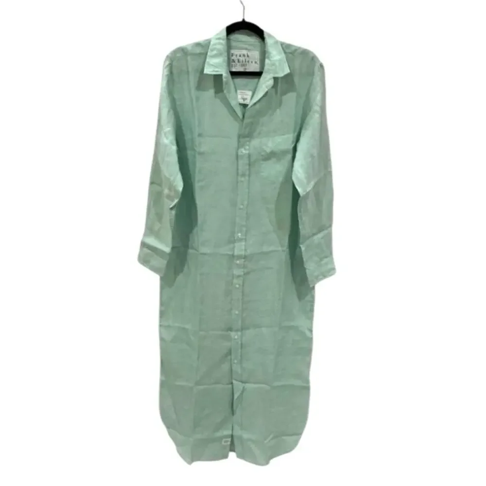 Frank & Eileen Rory Maxi Shirtdress Italian Linen‎ Seafoam Green Size XL